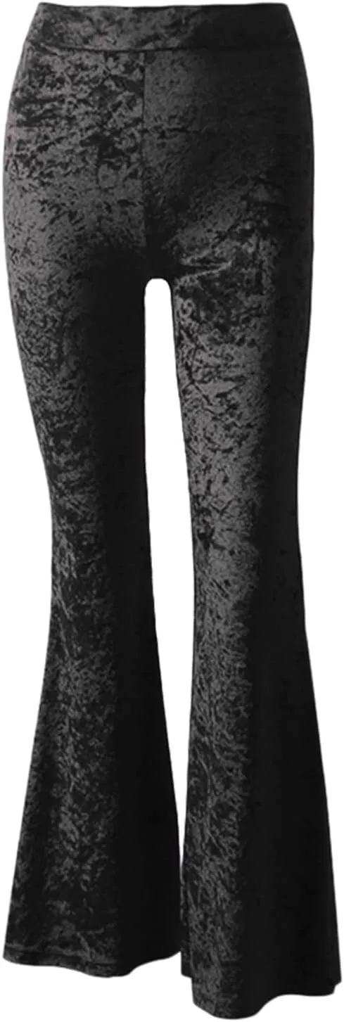 sdbrld Velvet Pants Women High Waisted Wide Leg Flare Elastic Waist Pull On Trousers Sparkle Pants