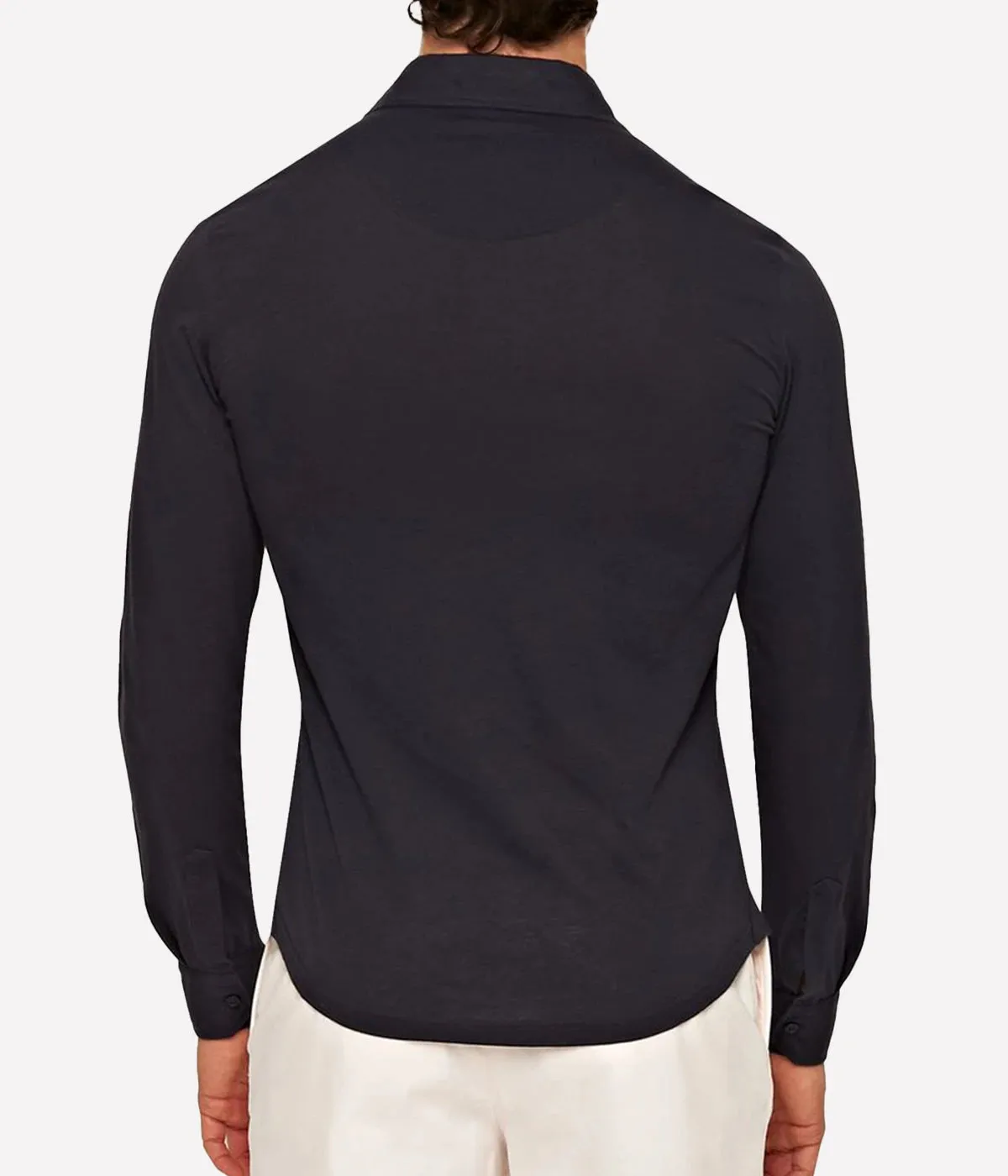 Sebastian Long Sleeve Cotton Silk Polo in Night Iris