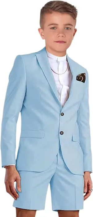 Shorts Suit for Boys Summer Casual 2 Piece Beach Wedding Tuxedo Suit Kids Slim Fit Formal Jacket Pants Set