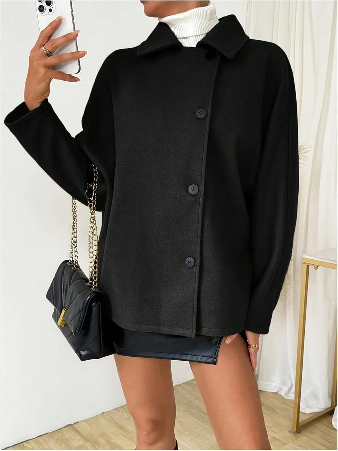 SOLY HUX Women's Trench Coat Long Sleeve Double Breasted Lapel Casual Jackets Winter Outerwear