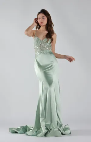Spaghetti Straps See Through  Embroidered Sequin Mermaid
