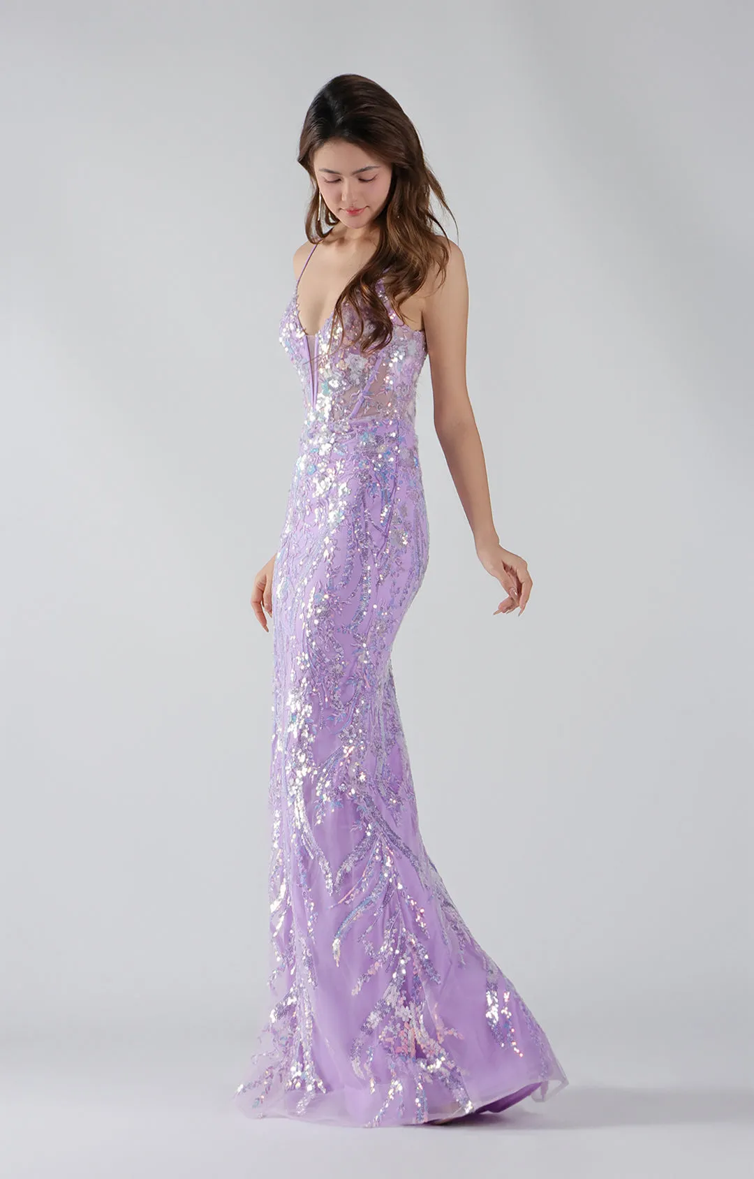 Spaghetti Straps Sheer Bodice Sequin Mermaid Dresses