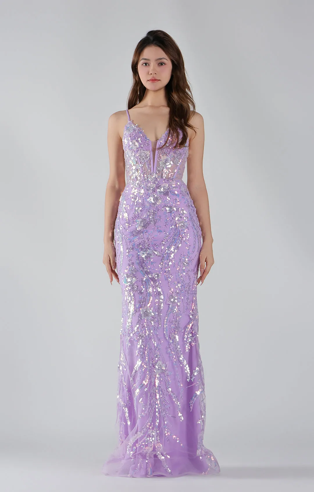 Spaghetti Straps Sheer Bodice Sequin Mermaid Dresses