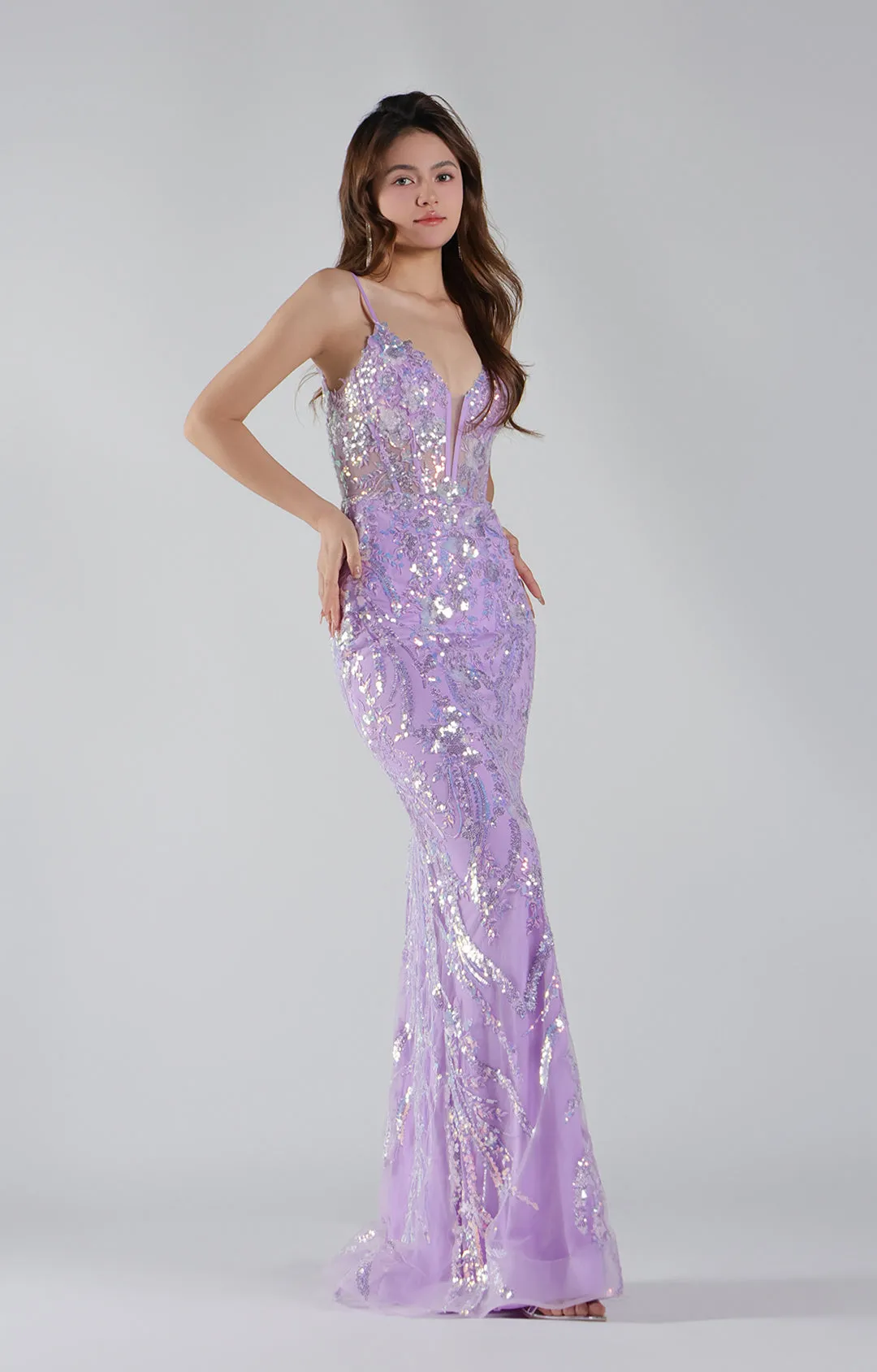 Spaghetti Straps Sheer Bodice Sequin Mermaid Dresses