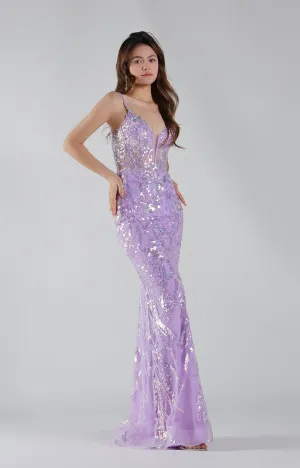 Spaghetti Straps Sheer Bodice Sequin Mermaid Dresses