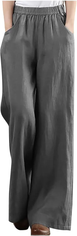 Straight Leg Pants for Women Linen Palazzo Lounge Pants Summer Slacks Loose Casual Wide Leg Trousers