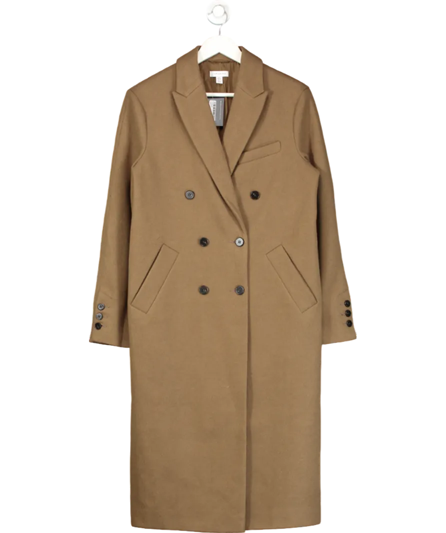 Topshop Brown Wool Look Double Breasted Coat UK 8