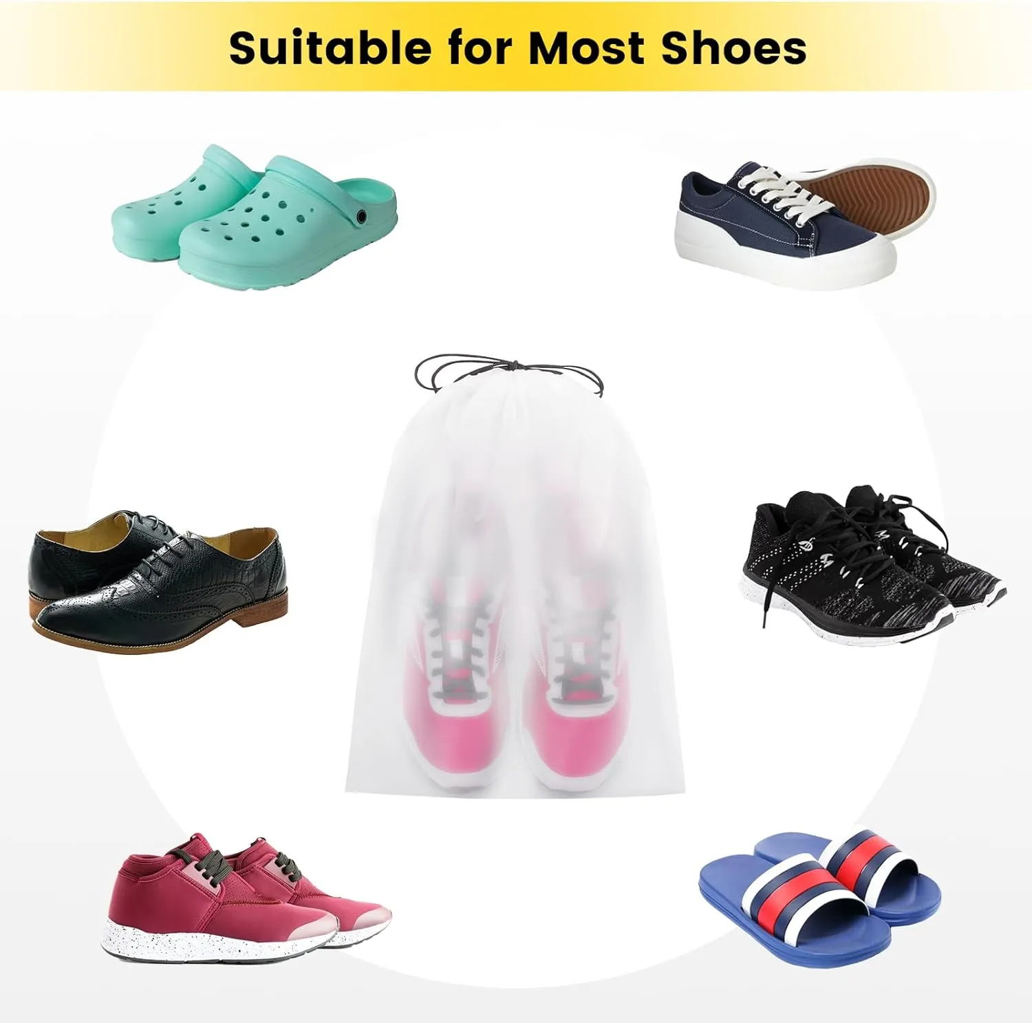 Vorspack Shoe Bags for Travel - 6 Pcs Transparent Drawstring Backpack Travel Shoe Bag Clear Drawstring Bag Large Shoe Organizer with Rope Travel Essentials for Men Women