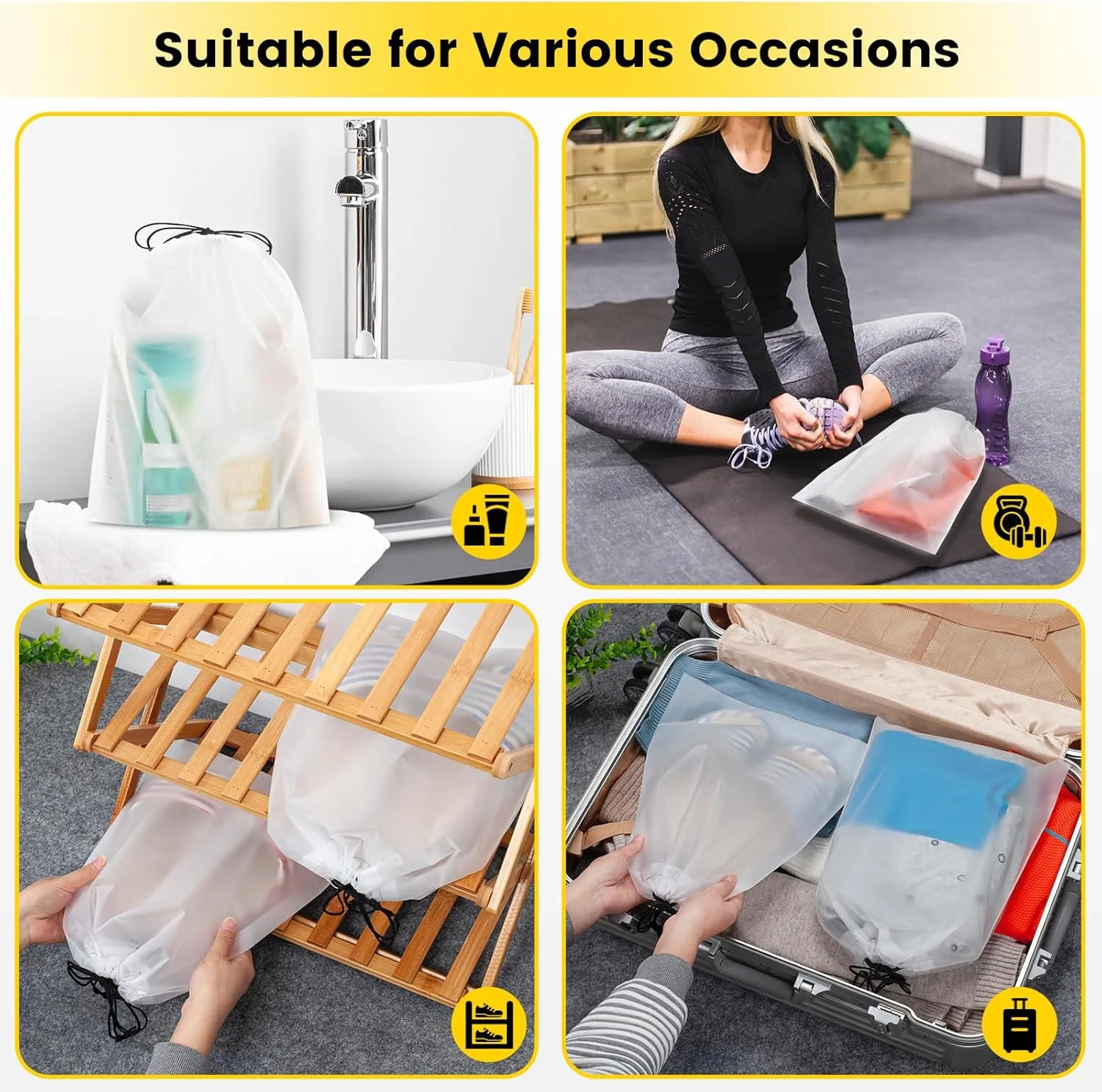 Vorspack Shoe Bags for Travel - 6 Pcs Transparent Drawstring Backpack Travel Shoe Bag Clear Drawstring Bag Large Shoe Organizer with Rope Travel Essentials for Men Women