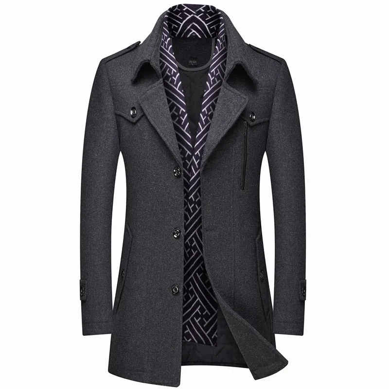 West Louis Designer Wool & Blends Thicken Mid Length Trench Coat
