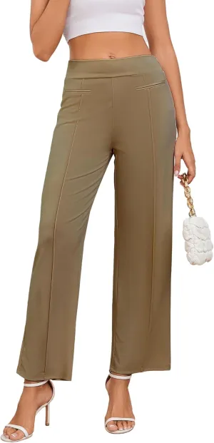 Wide Leg Pants Woman High Elastic Waisted Pant with Pockets Casual Business Work Dress Trousers with Side Zipper