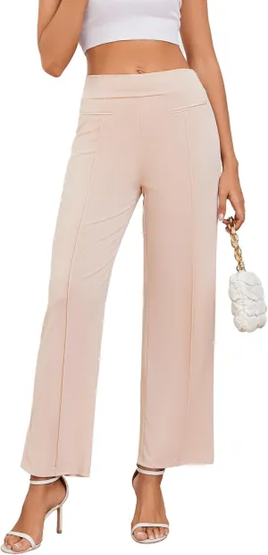 Wide Leg Pants Woman High Elastic Waisted Pant with Pockets Casual Business Work Dress Trousers with Side Zipper
