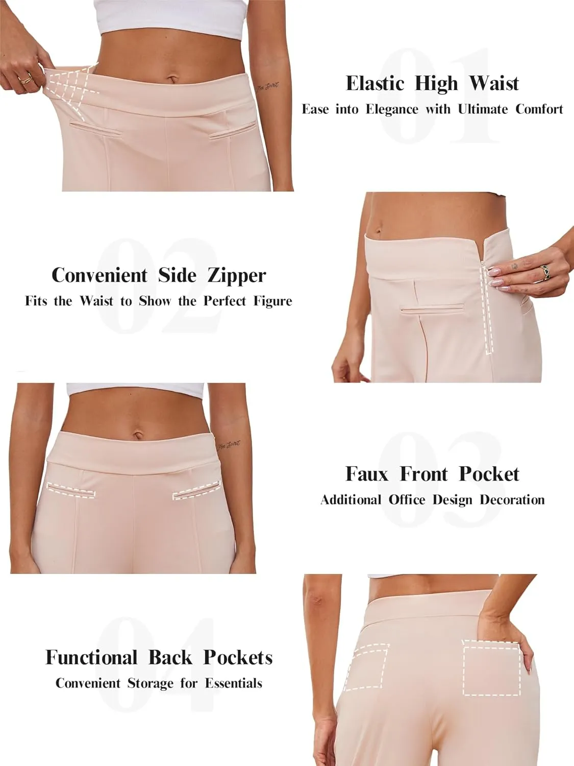 Wide Leg Pants Woman High Elastic Waisted Pant with Pockets Casual Business Work Dress Trousers with Side Zipper