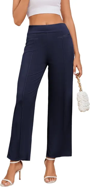 Wide Leg Pants Woman High Elastic Waisted Pant with Pockets Casual Business Work Dress Trousers with Side Zipper