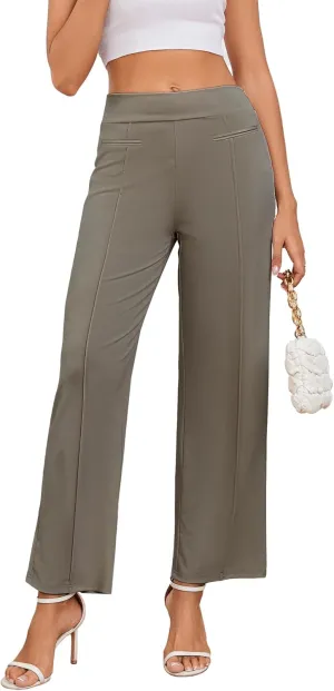 Wide Leg Pants Woman High Elastic Waisted Pant with Pockets Casual Business Work Dress Trousers with Side Zipper