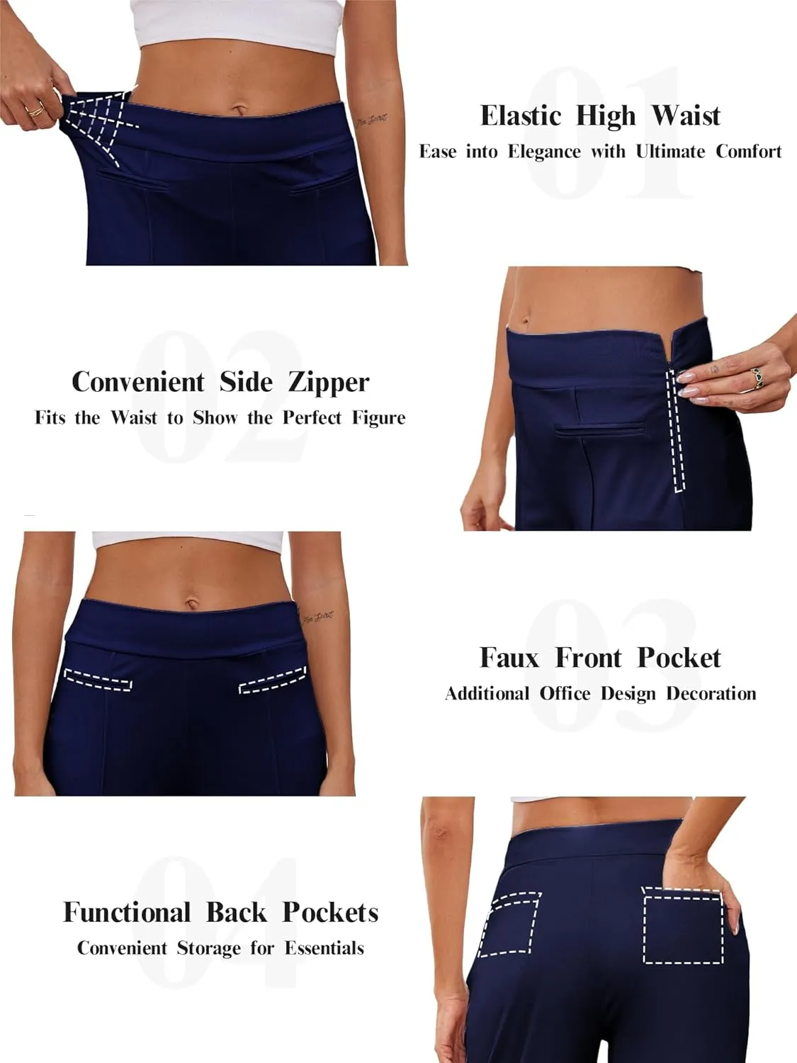 Wide Leg Pants Woman High Elastic Waisted Pant with Pockets Casual Business Work Dress Trousers with Side Zipper