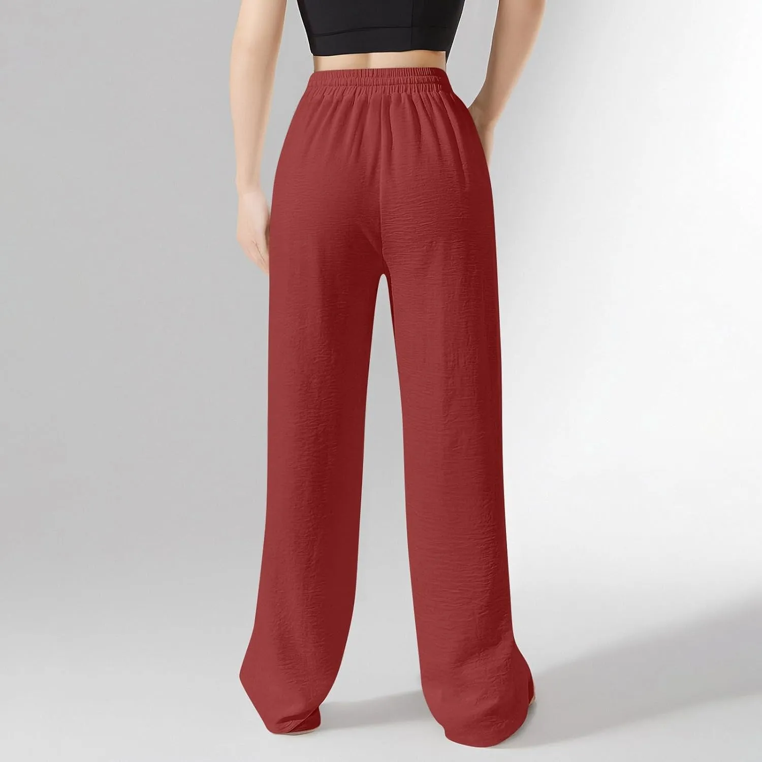 Wide Leg Pants Women Casual Linen Pants Drawstring Elastic Waist Summer Cute Pant Lounge Trouser with Pockets