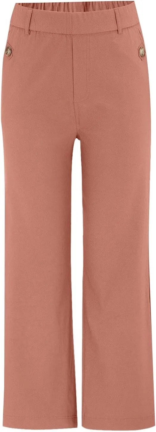 Women Stretch Twill Cropped Wide Leg Dress Pants High Waist Casual Palazzo Trousers Baggy Business Work Trousers Long