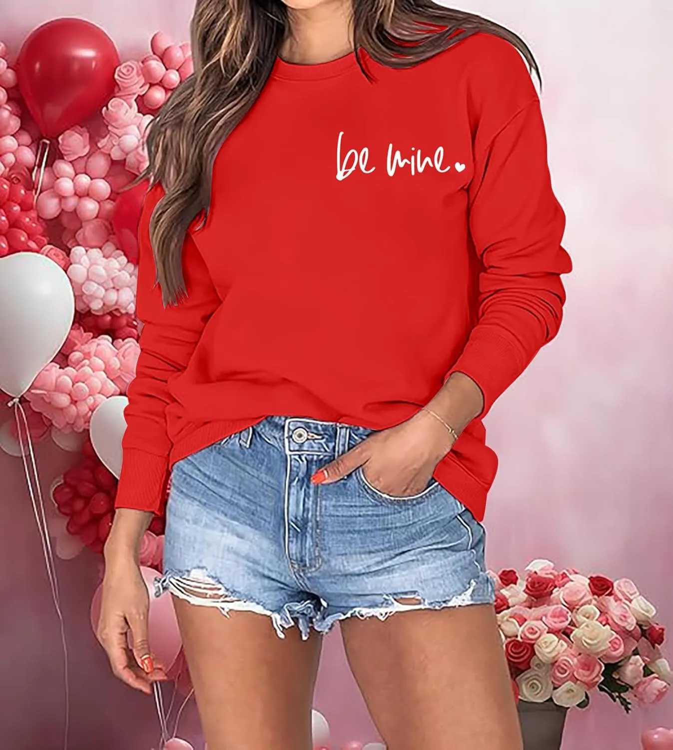 Women Valentines Sweatshirt Love Heart Graphic Print Shirts Valentines Day Shirt Vintage Pullover Tops
