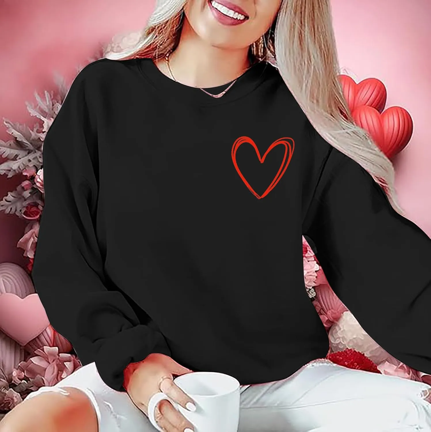 Women Valentines Sweatshirt Love Heart Graphic Print Shirts Valentines Day Shirt Vintage Pullover Tops