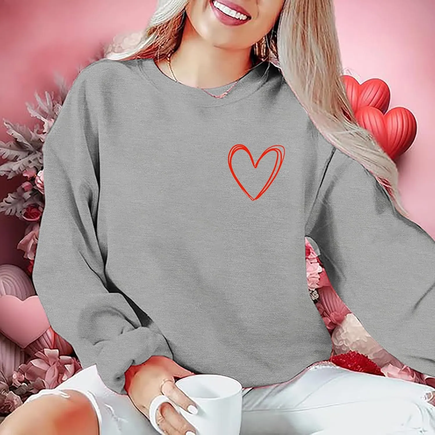 Women Valentines Sweatshirt Love Heart Graphic Print Shirts Valentines Day Shirt Vintage Pullover Tops
