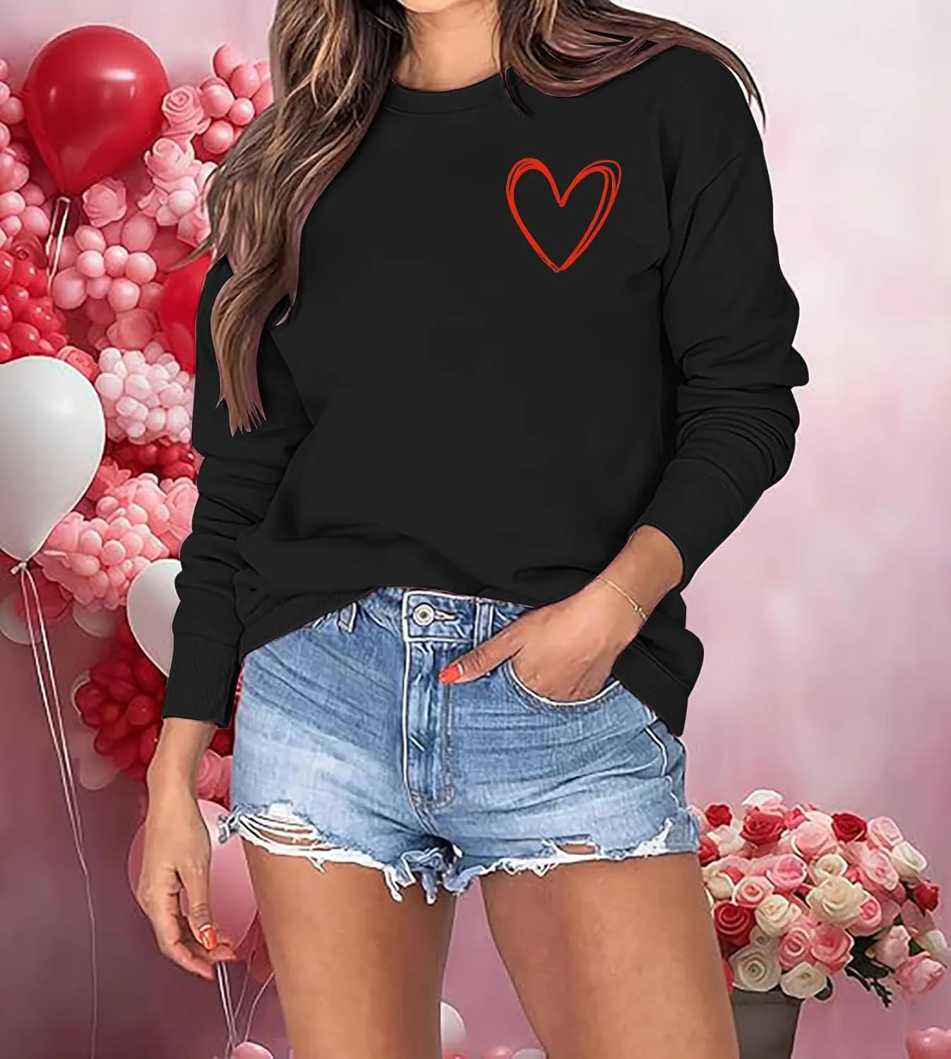 Women Valentines Sweatshirt Love Heart Graphic Print Shirts Valentines Day Shirt Vintage Pullover Tops
