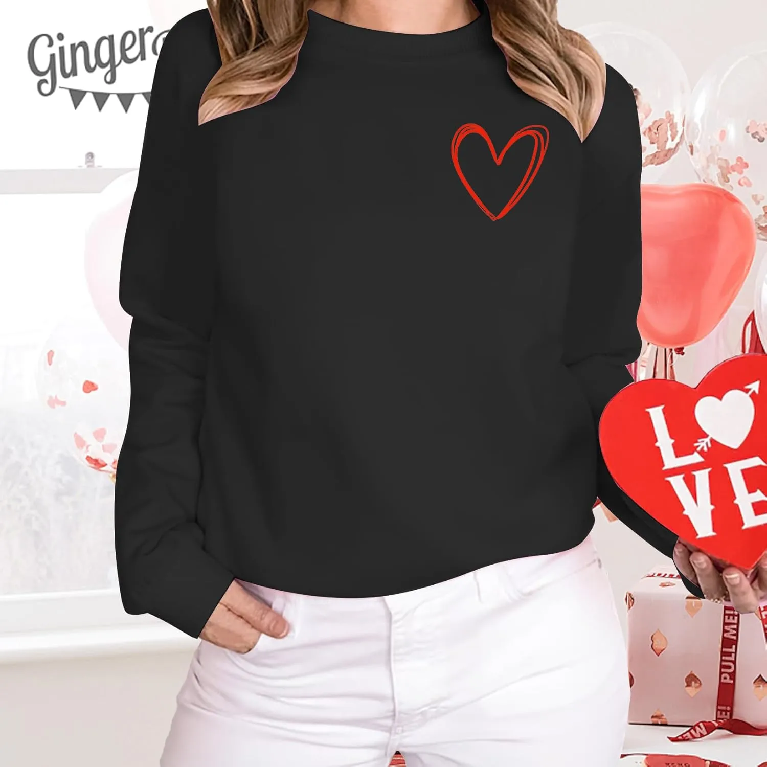 Women Valentines Sweatshirt Love Heart Graphic Print Shirts Valentines Day Shirt Vintage Pullover Tops