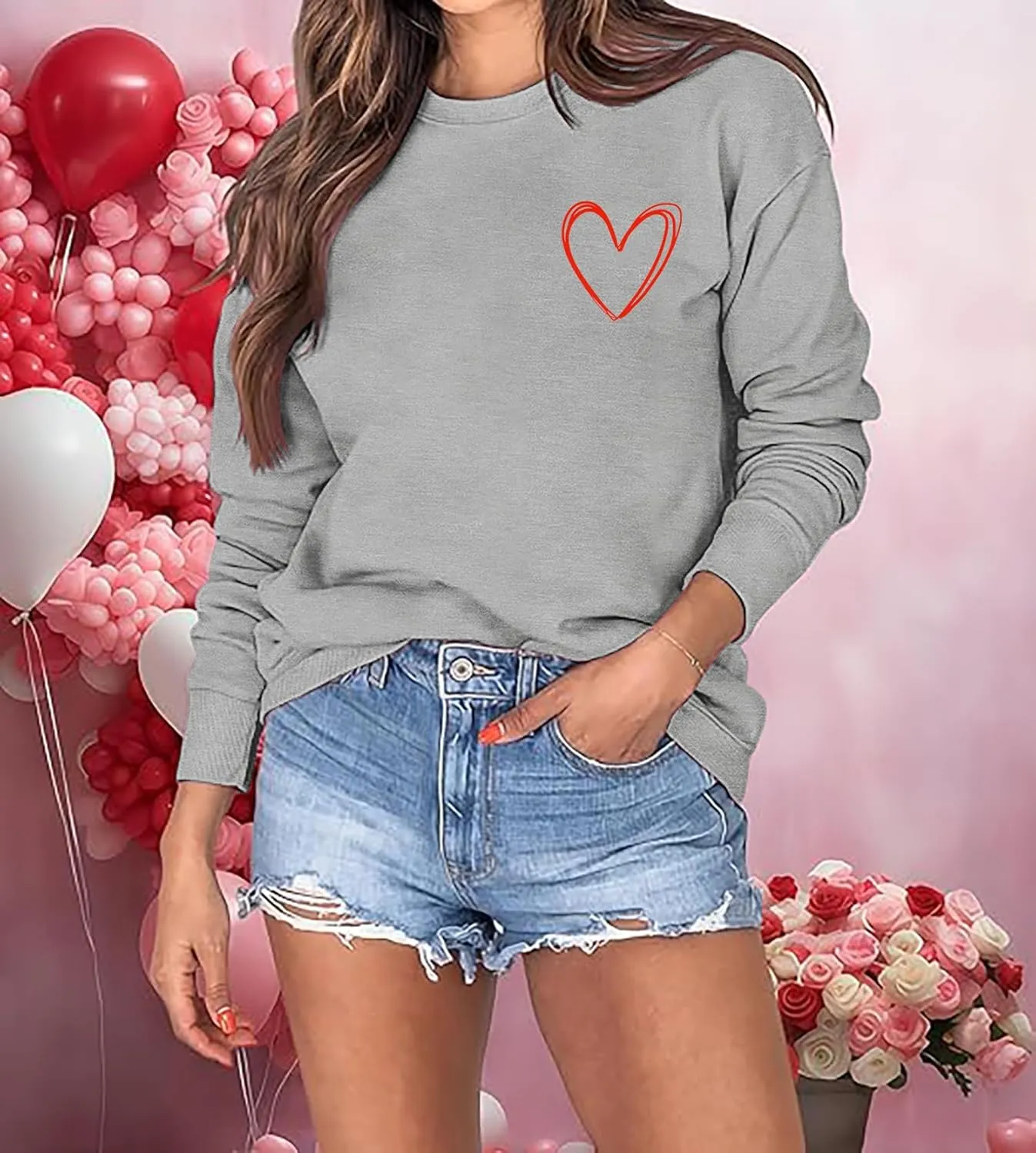 Women Valentines Sweatshirt Love Heart Graphic Print Shirts Valentines Day Shirt Vintage Pullover Tops