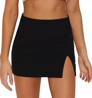 Womens Black Mini Skirt High Waist High Slit Sexy Bodycon Mini Skirt 0290