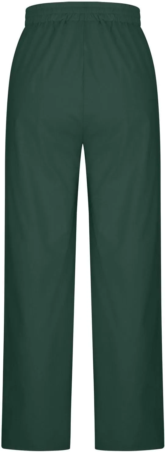 Womens Casual Cotton Linen Pants High Waist Drawstring Wide Leg Palazzo Pant Lightweight Loose Fit Lounge Trousers
