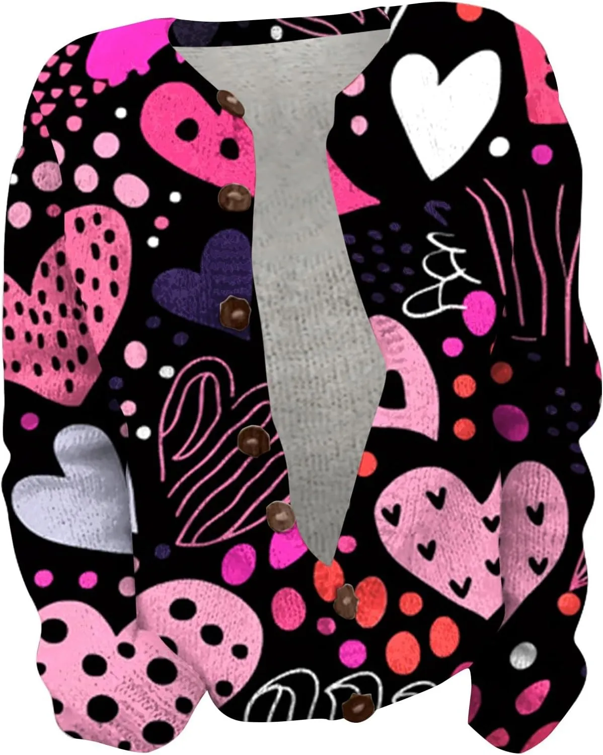 Women's Cute Pattern Printed Sweater Cardigan Long Sleeve Button Open Love Heart Knitted Sweater Outwear Coat