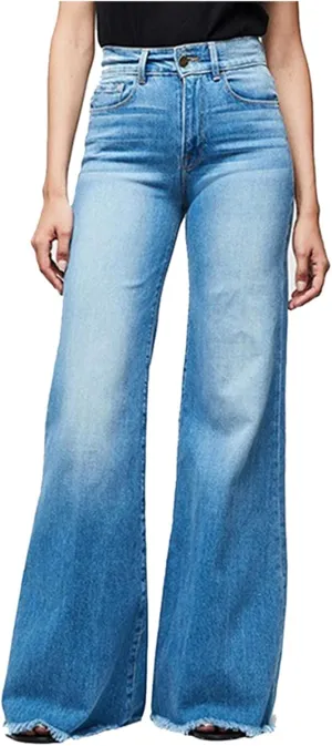 Women's High Waist Baggy Jeans Wide Leg Denim Jeans Flap Pocket Side Jeans Straight Casual Loose Trousers Classic Streetwear, B-blue