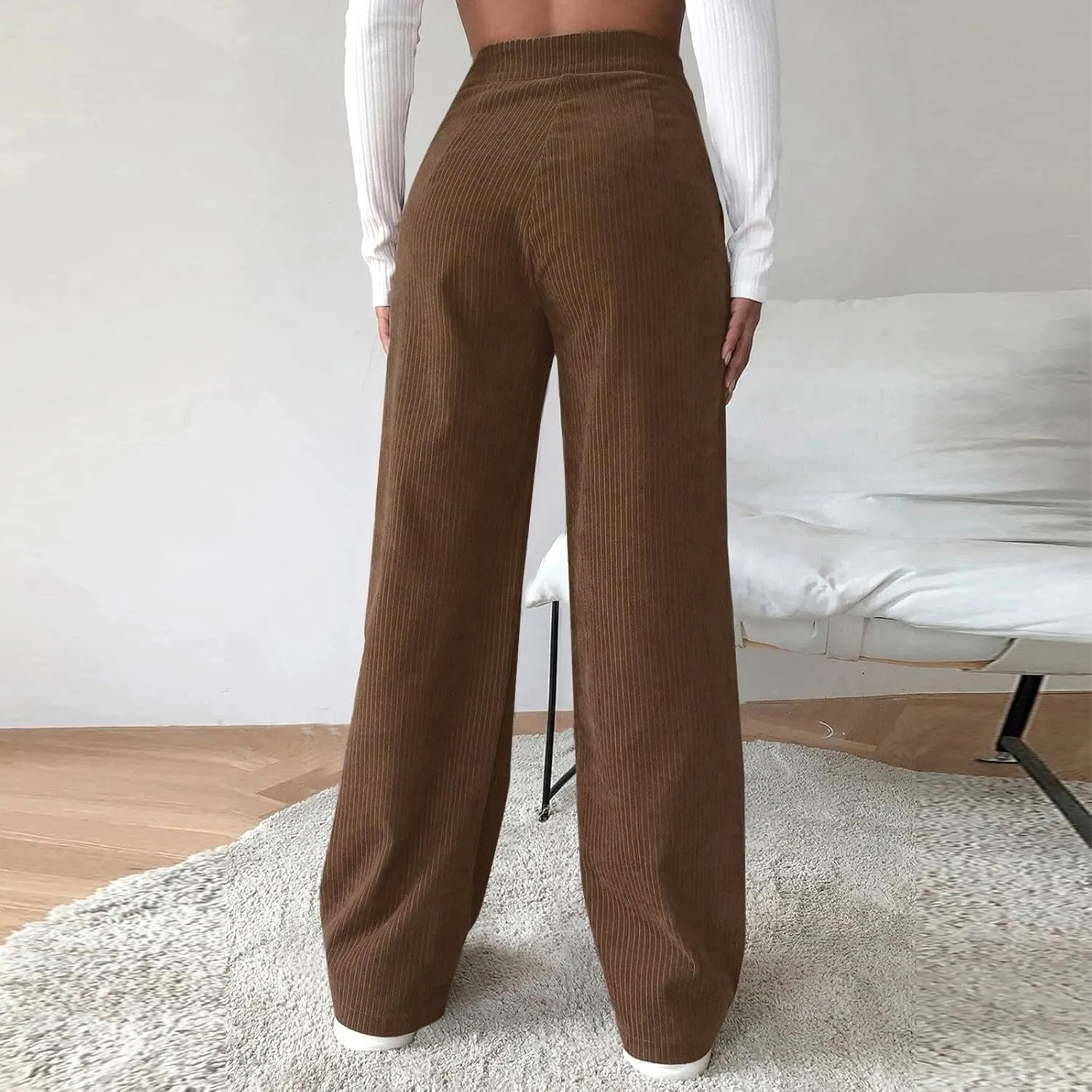 Women's High Waist Straight Pants Wide Leg Casual Lounge Trousers Long Baggy Solid Color Sweatpants Loose Slacks