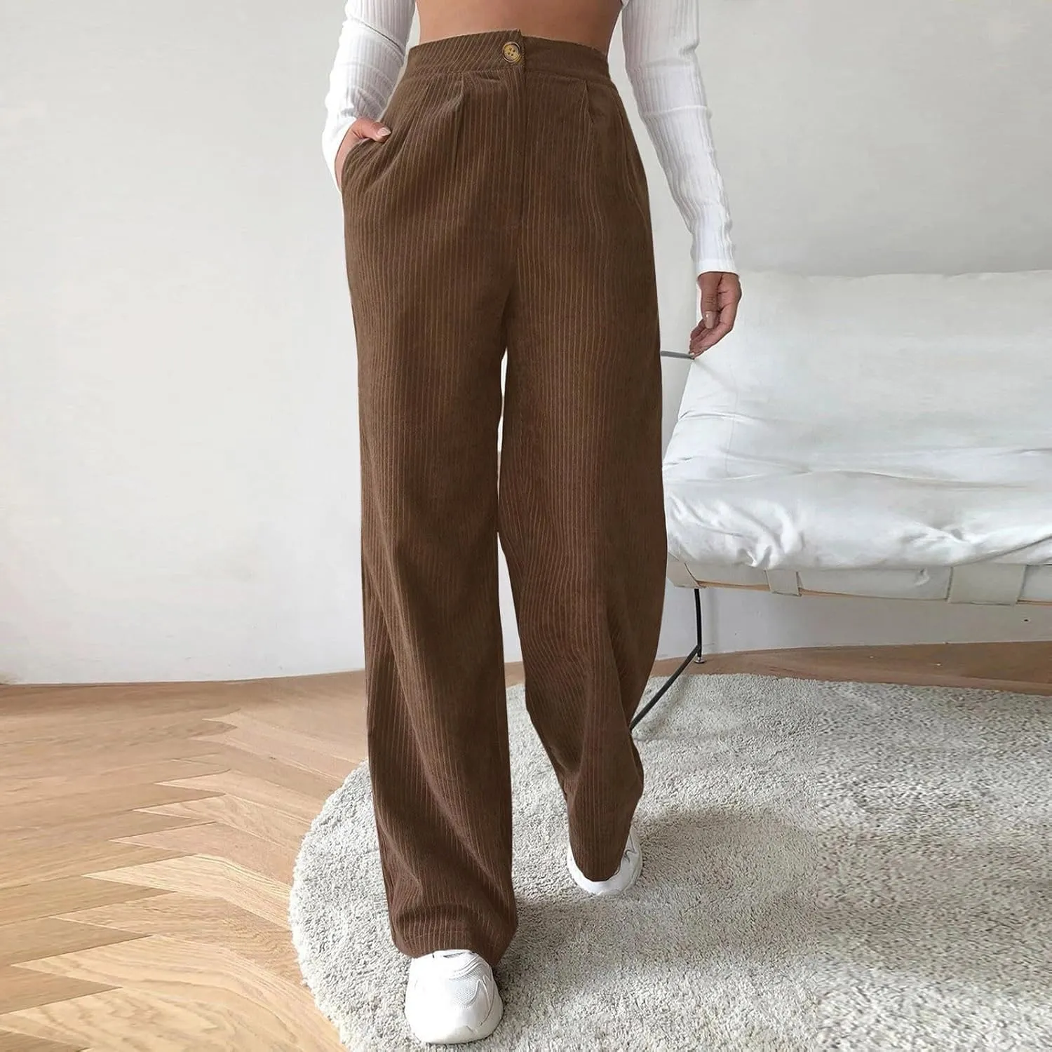 Women's High Waist Straight Pants Wide Leg Casual Lounge Trousers Long Baggy Solid Color Sweatpants Loose Slacks