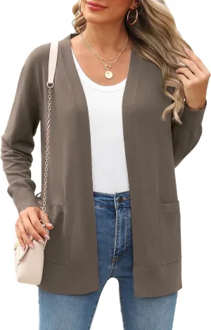 Women's Knit Soft Cardigan Sweaters Dressy Casual Lightweight Long Sleeve Open Front Cardigans Jacket with Pockets