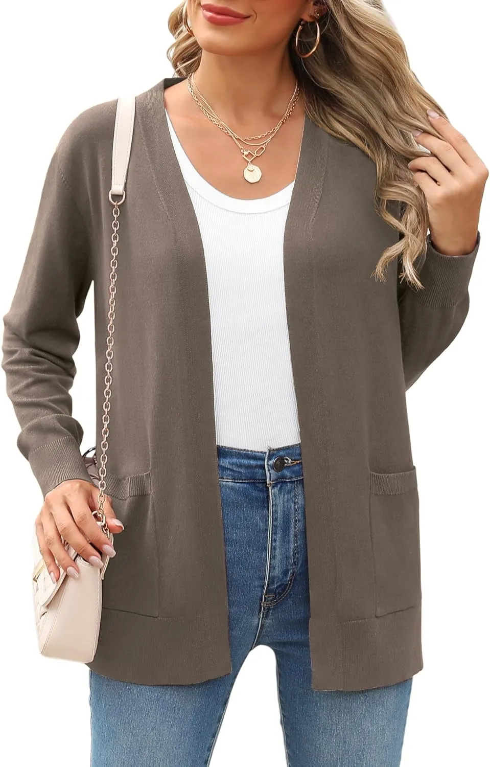 Women's Knit Soft Cardigan Sweaters Dressy Casual Lightweight Long Sleeve Open Front Cardigans Jacket with Pockets