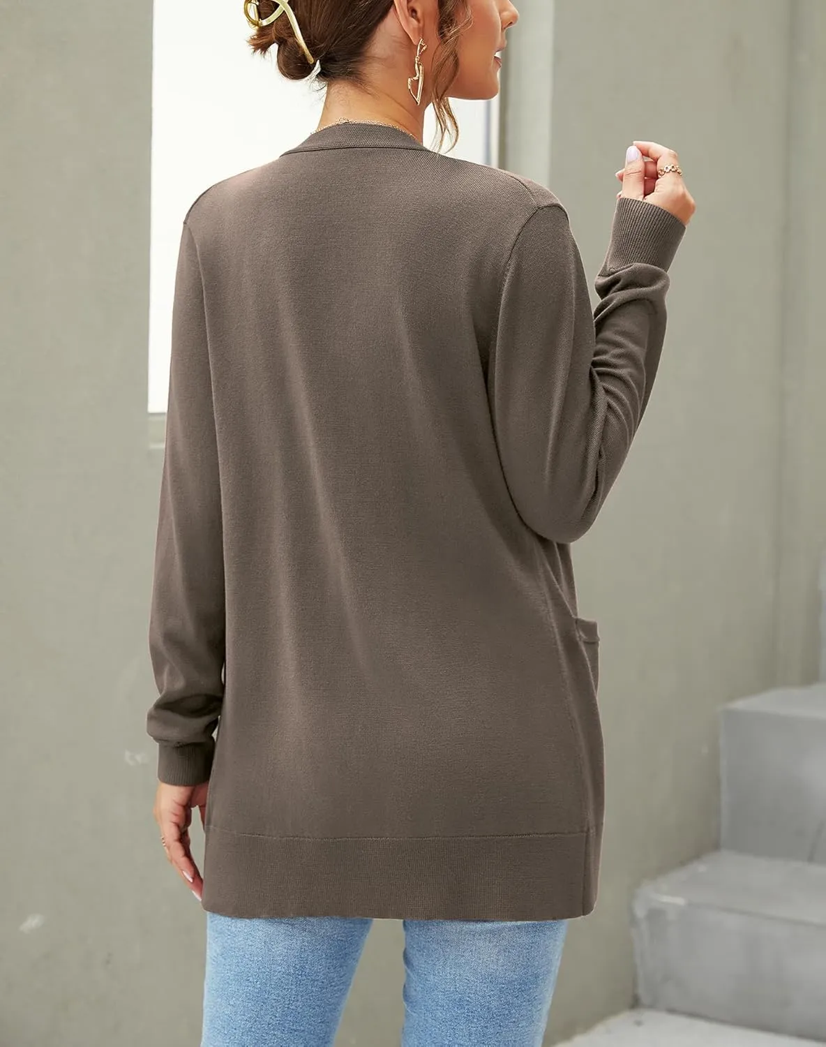 Women's Knit Soft Cardigan Sweaters Dressy Casual Lightweight Long Sleeve Open Front Cardigans Jacket with Pockets