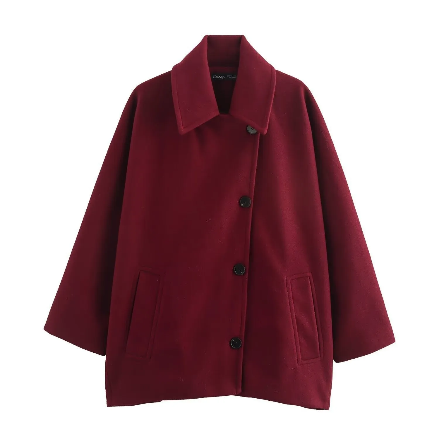 Womens Wool Jacket  Oversized Fit  Wide Collar  Button Front  Hip Length Casual