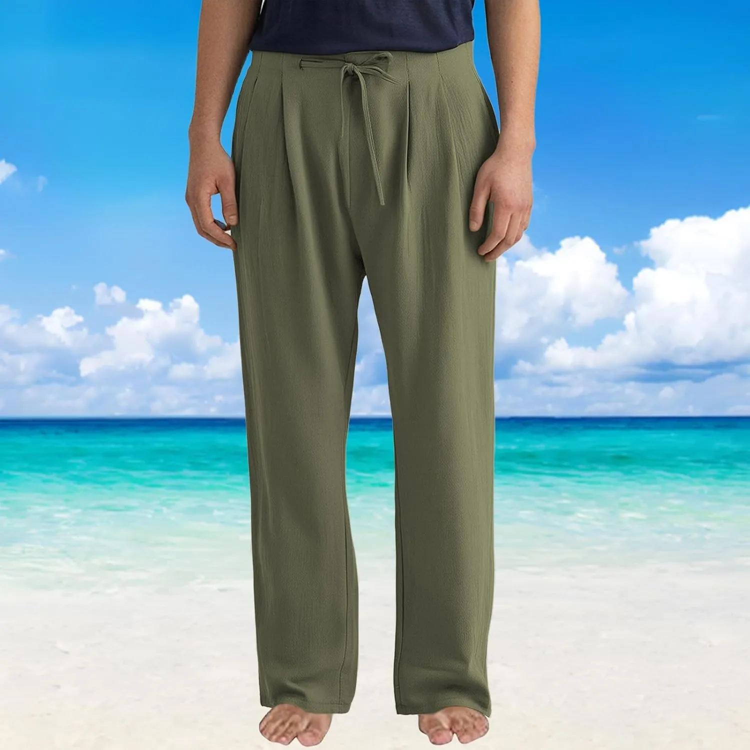 ZYXTIM Linen Casual Foraml Trousers for Men Elastic Waist Loose Smart Work Pants Plus Size Summer Hawaiian Travel Outfits