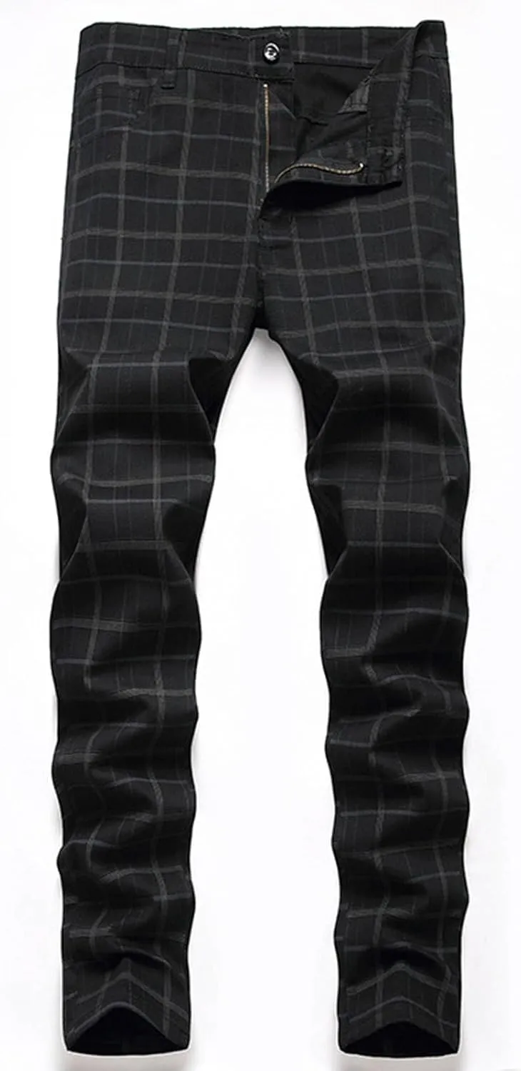 ZYXTIM Men Plaid Jeans,Slim Fit Straight Leg Zipper Fly Check Denim Pants, Big&Tall Casual Smart Chino Trousers Pencil Pants